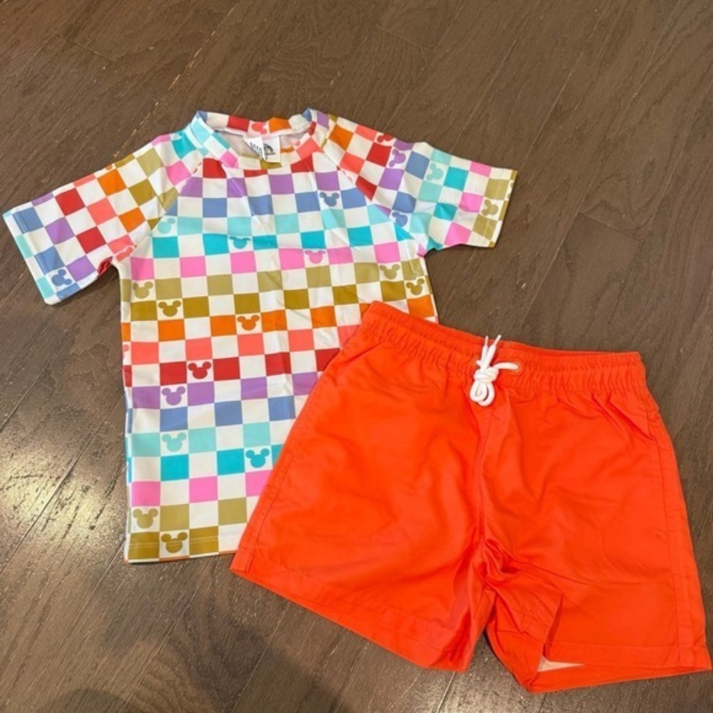 Disney Mickey Swim Set Size 8/9 Made With Magic Rash Guard + Trunks